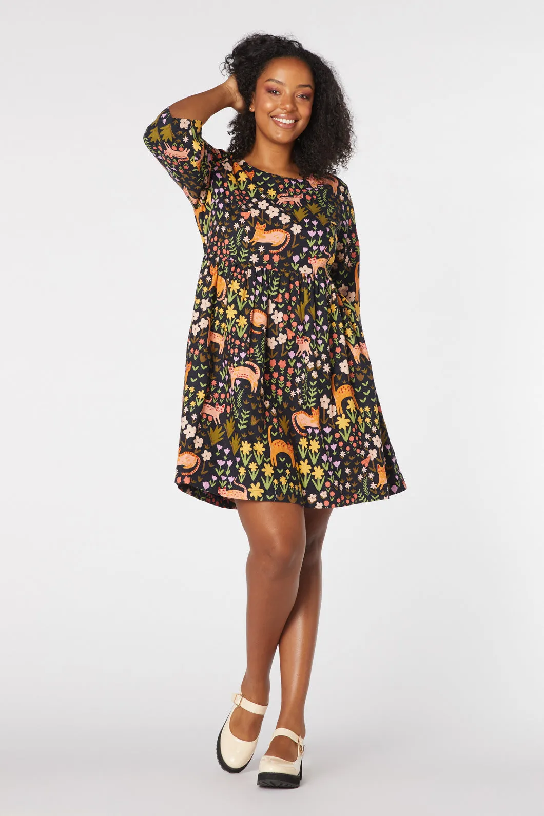 Floral Cat Print Dress