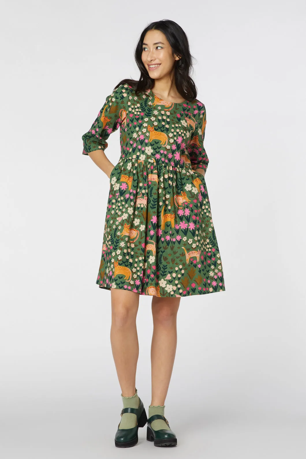 Floral Cat Print Dress