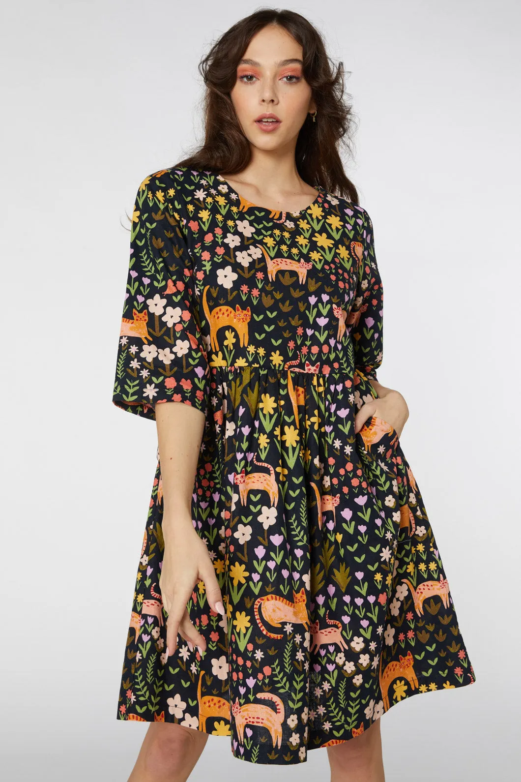 Floral Cat Print Dress