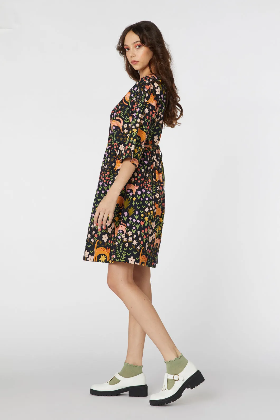 Floral Cat Print Dress