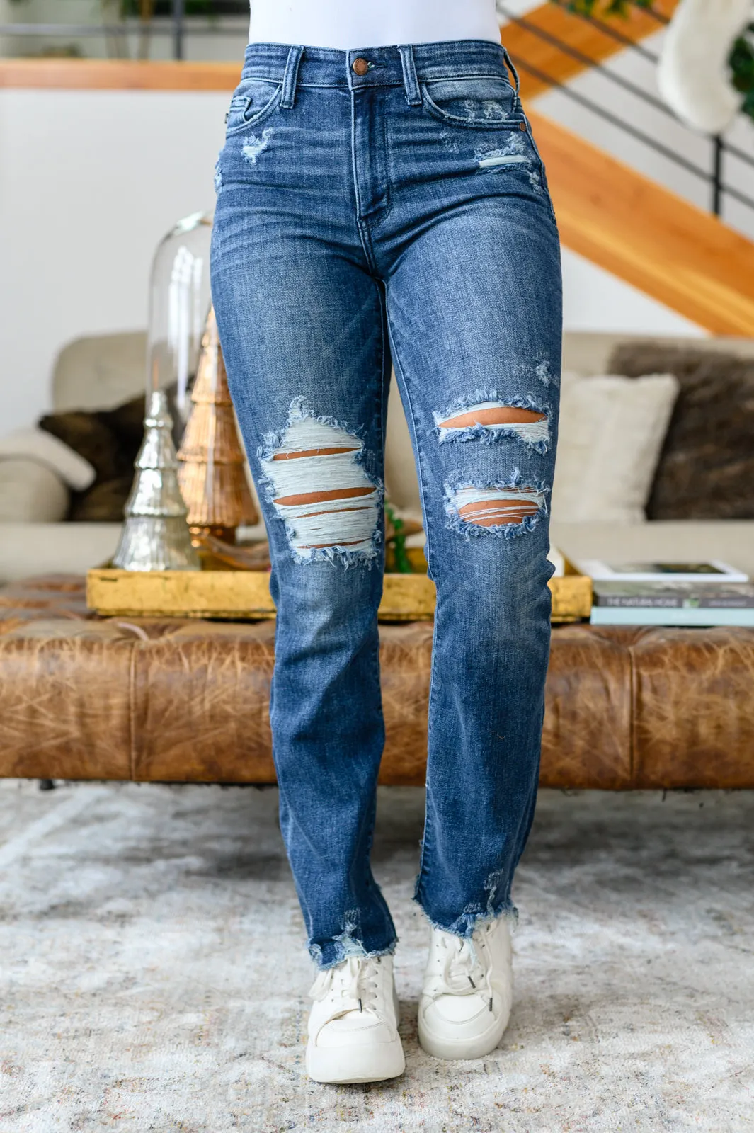 Destroyed Jeans Slim Bootcut High Contrast Christine