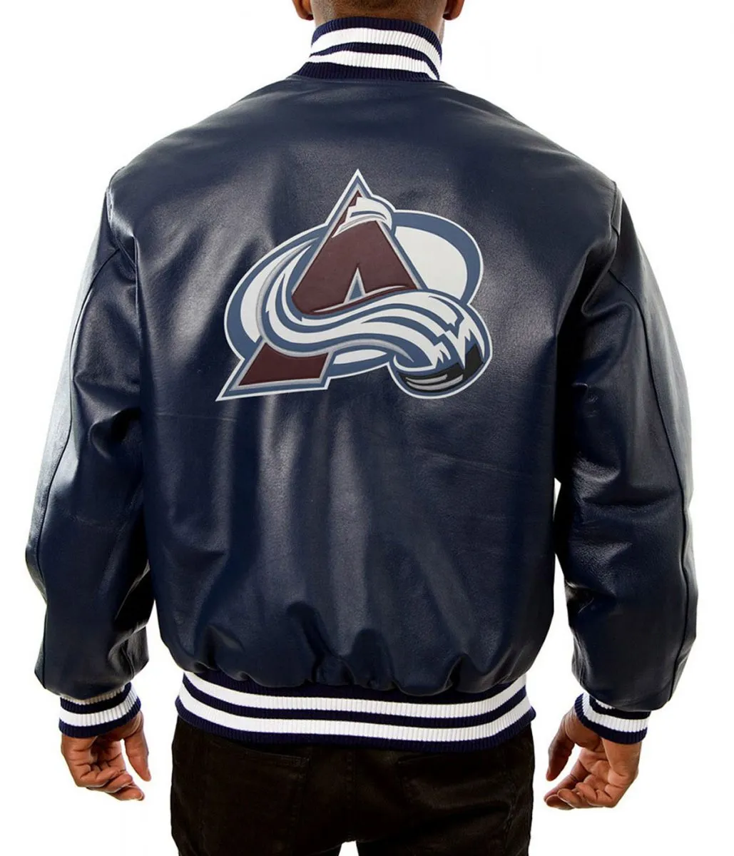 Colorado Avalanche Navy Blue Leather Bomber Jacket