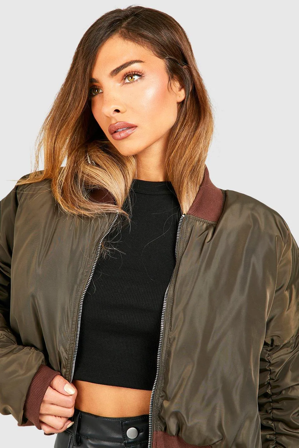 Contrast Rib Bomber Jacket