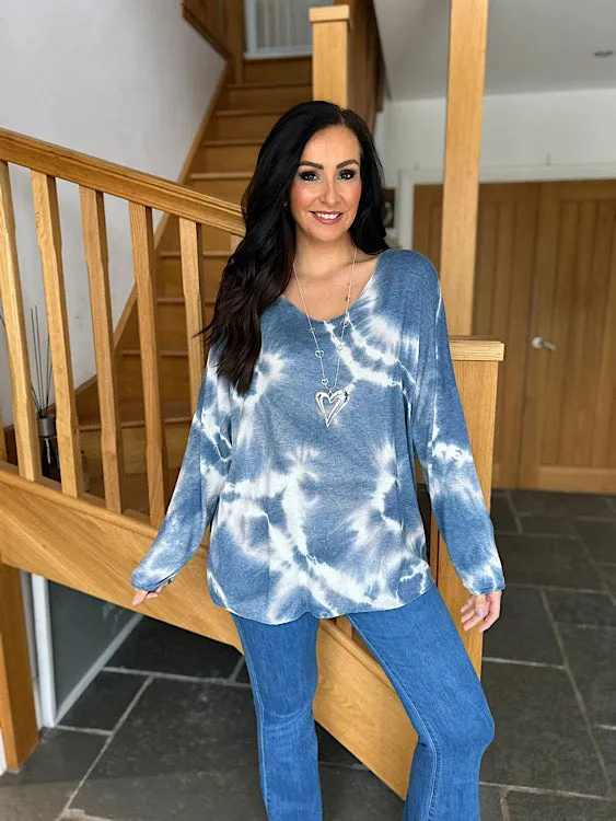 Tie Dye Knit Sandra V Neck Denim