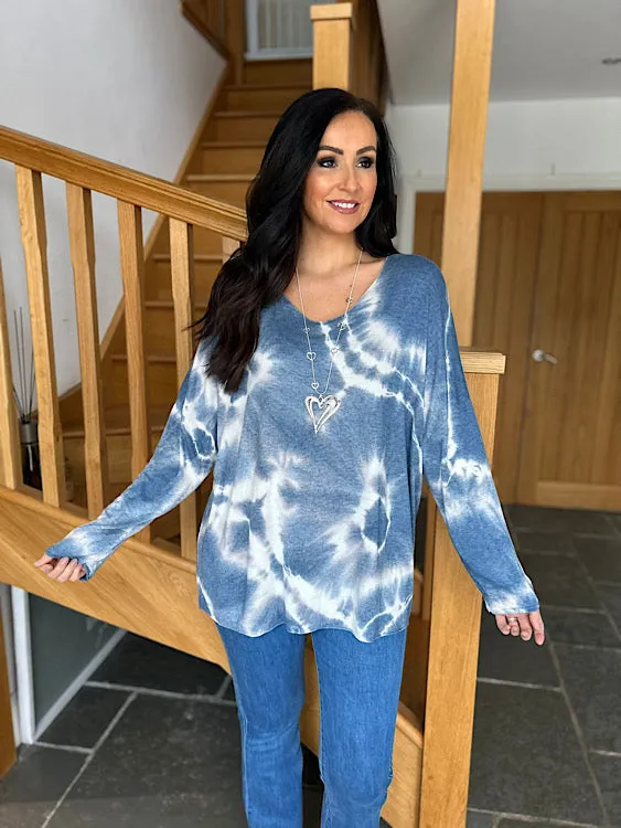 Tie Dye Knit Sandra V Neck Denim