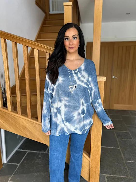 Tie Dye Knit Sandra V Neck Denim