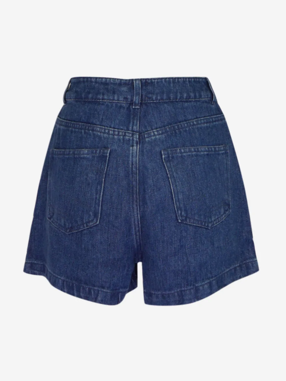 The New Society - Pleated Denim Shorts with Concealed Closure