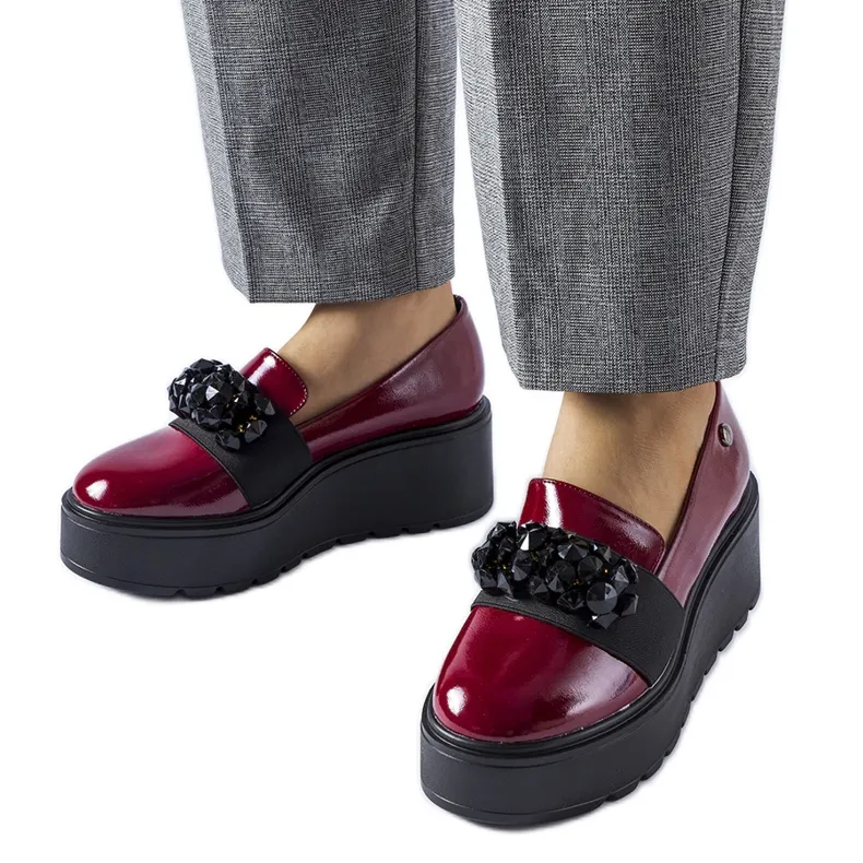 Edma Platform Red Burgundy Patent Shoes