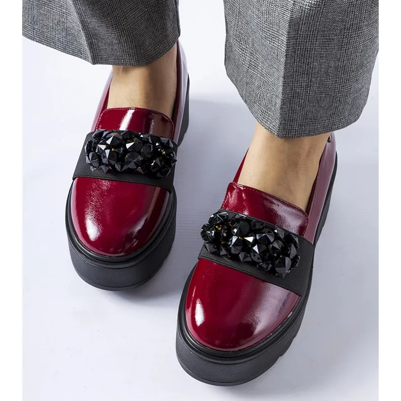 Edma Platform Red Burgundy Patent Shoes