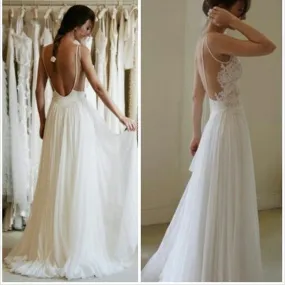 Affordable Backless Lace Chiffon Wedding Party Dress with Illusion Straps