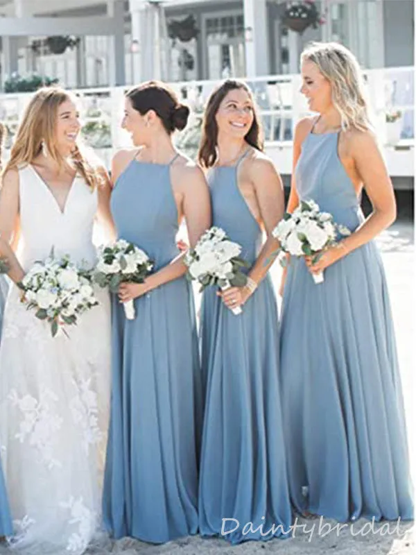 Sleeveless Bridesmaid Dress, BG278, Halter Cross Back Design in Elegant Chiffon