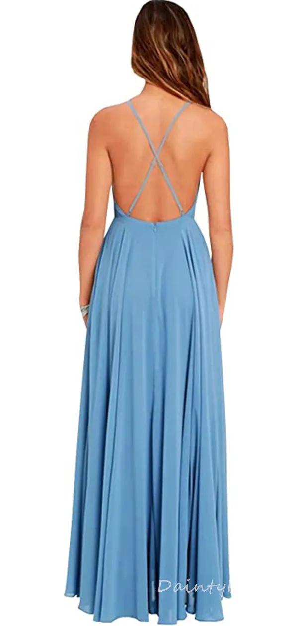 Sleeveless Bridesmaid Dress, BG278, Halter Cross Back Design in Elegant Chiffon