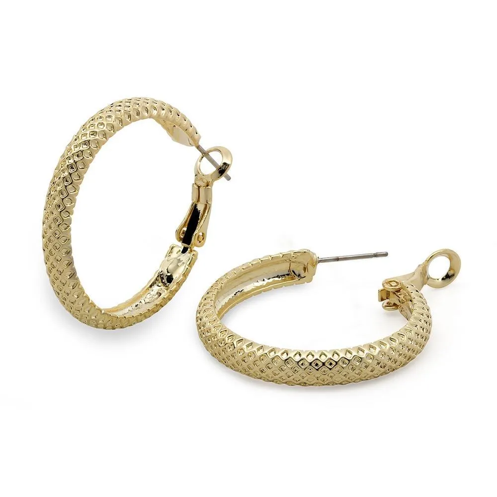 Gold Plated Hoop Earrings with Woven Texture