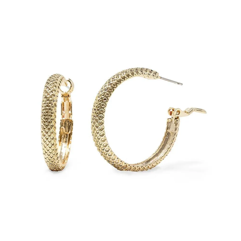 Gold Plated Hoop Earrings with Woven Texture