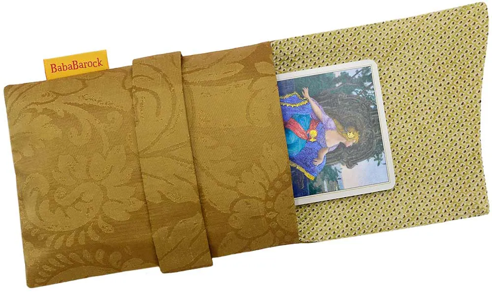 Foldover Pouch in Gold Silk with Acanthus Leaf Design