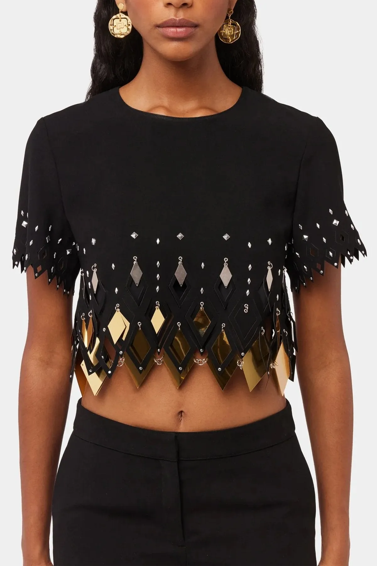 Black Embellished Crop Top