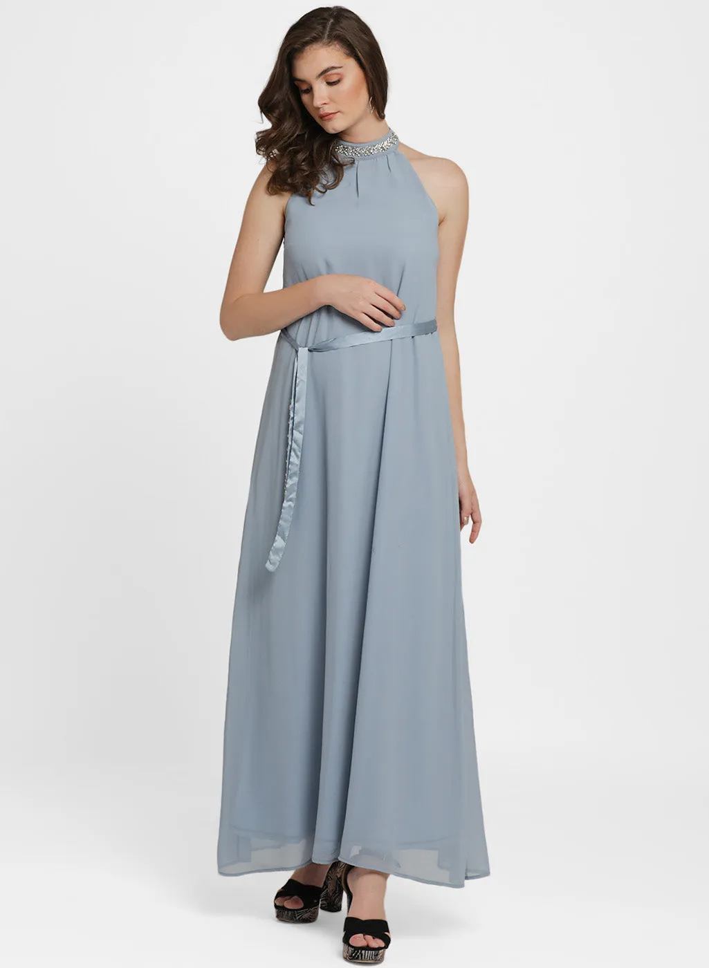 Caroline Neck Flared Maxi Dress