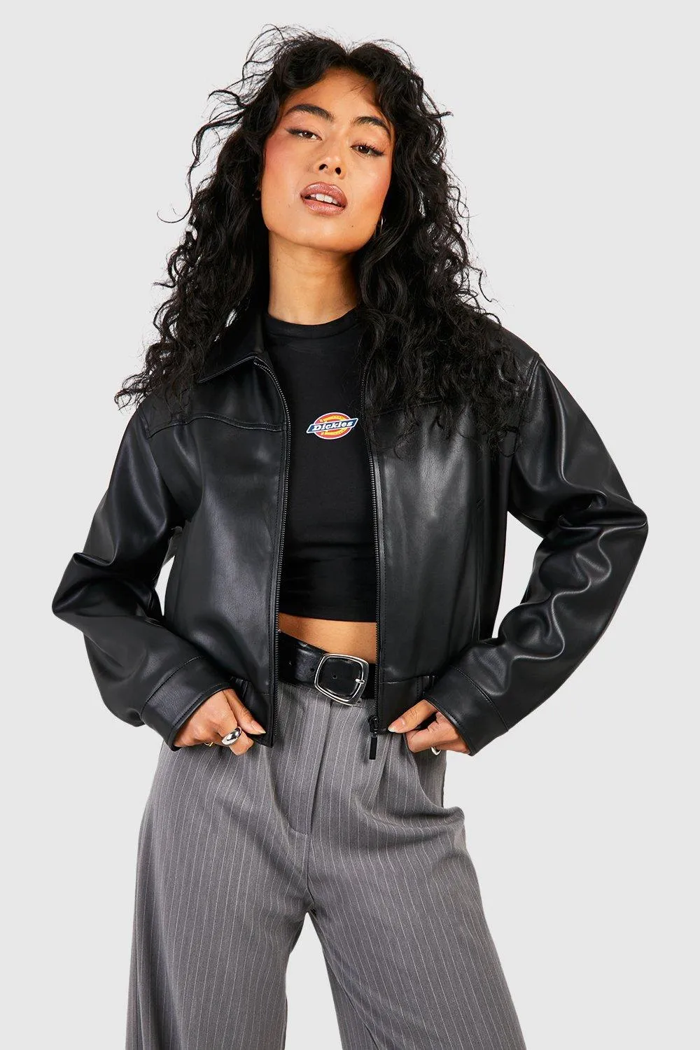 Faux Leather Bomber