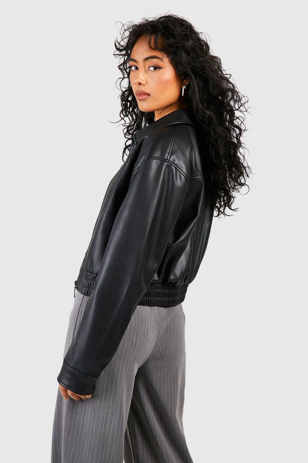 Faux Leather Bomber