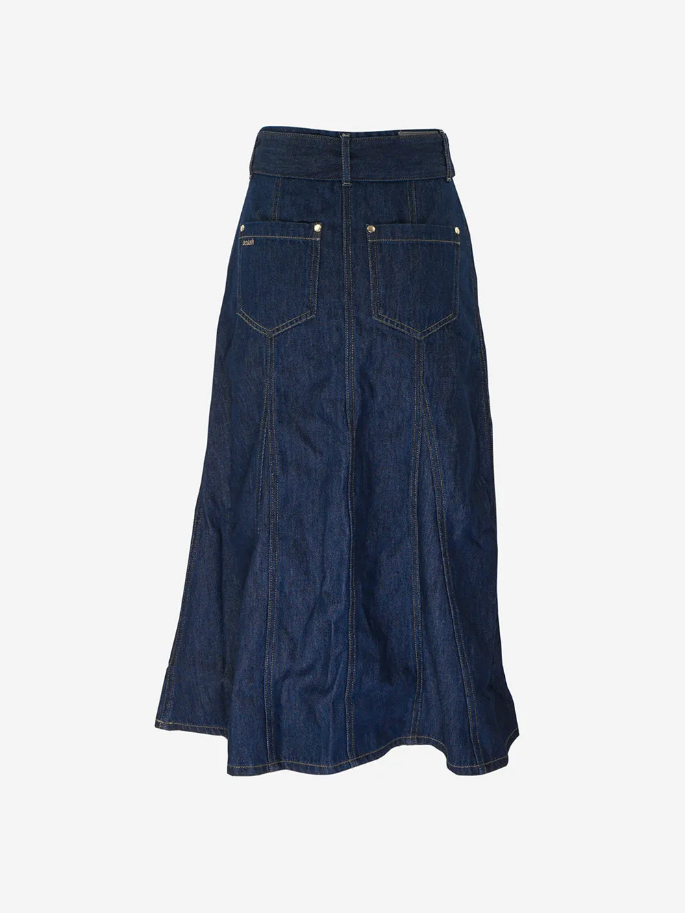 Long Flared Denim Skirt in Dakota Model