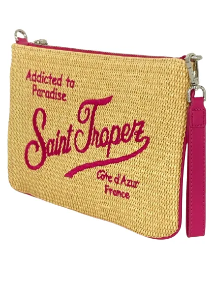 Raffia Pochette with Fuchsia Logo