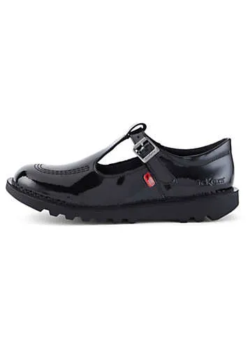 Girls Youth Black Patent Kick T-Bar Shoes by Kickers