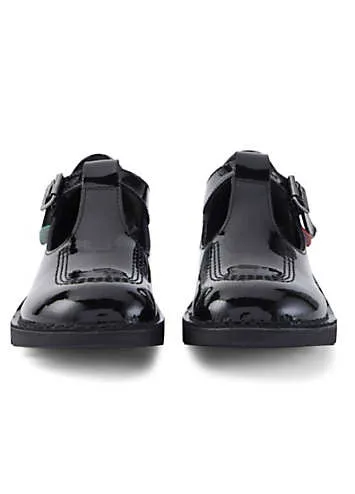 Girls Youth Black Patent Kick T-Bar Shoes by Kickers