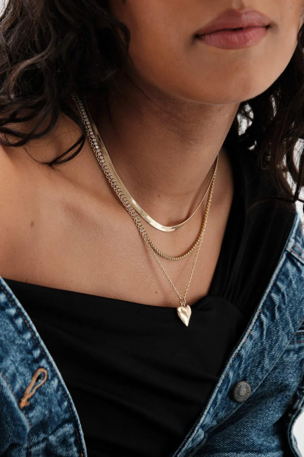 Gold Crystal Delicate Heart Layered Necklaces by Jewellery Mood