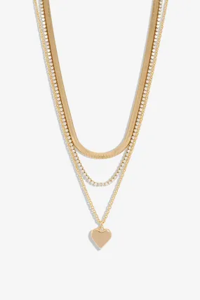 Gold Crystal Delicate Heart Layered Necklaces by Jewellery Mood