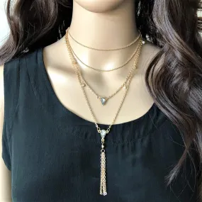 Gold Crystal Multi Layered Necklace