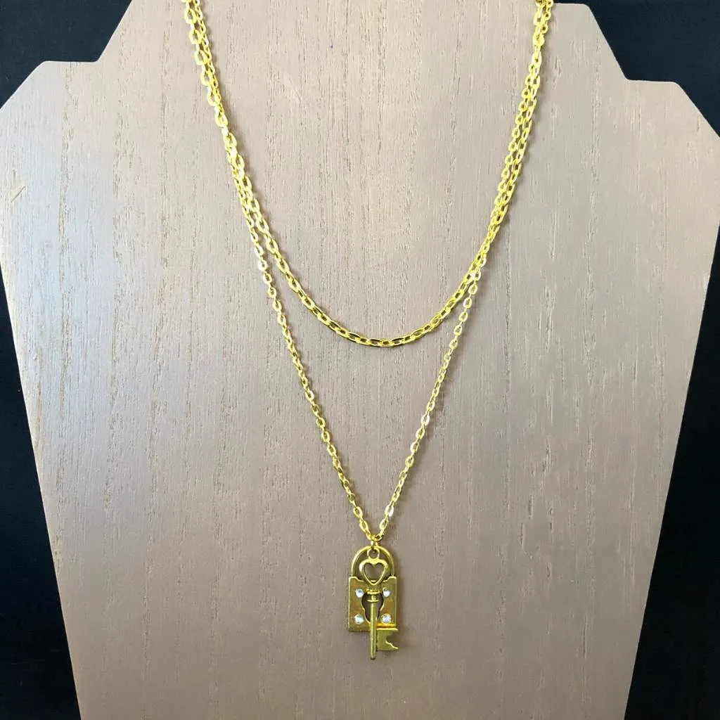 Gold Key Lock Necklace