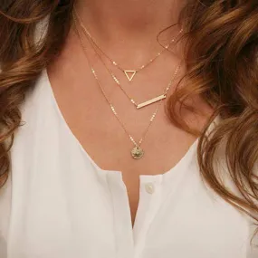 Gold Triangle Bar Disc Layered Necklace