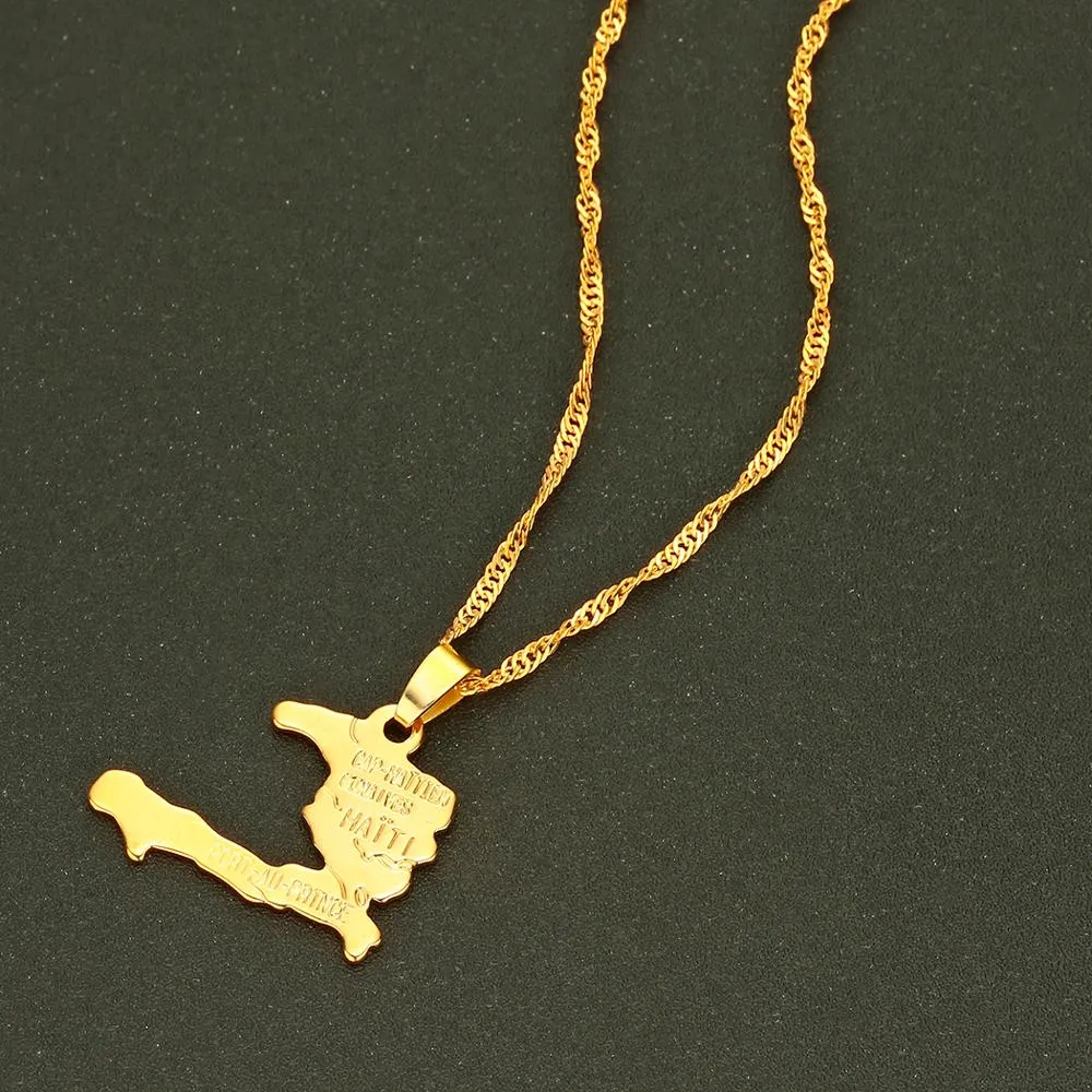 Haiti Map Gold Necklaces and Pendants