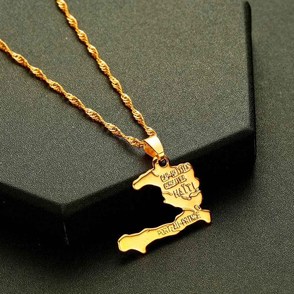 Haiti Map Gold Necklaces and Pendants