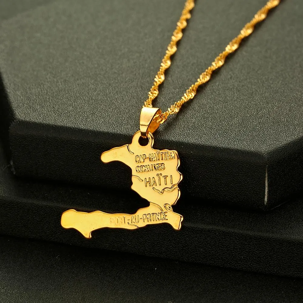 Haiti Map Gold Necklaces and Pendants