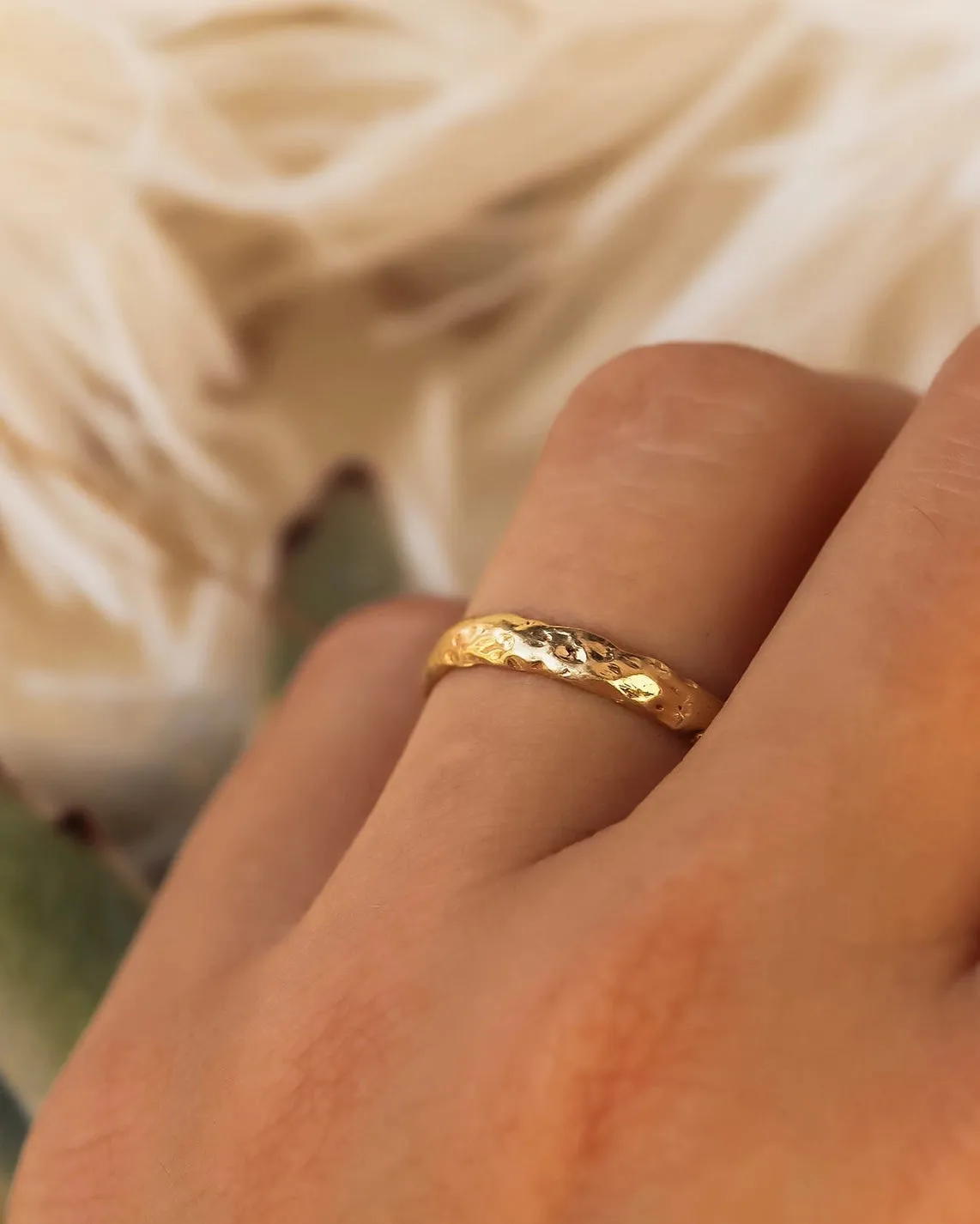 Textured Solid Gold Wide Band