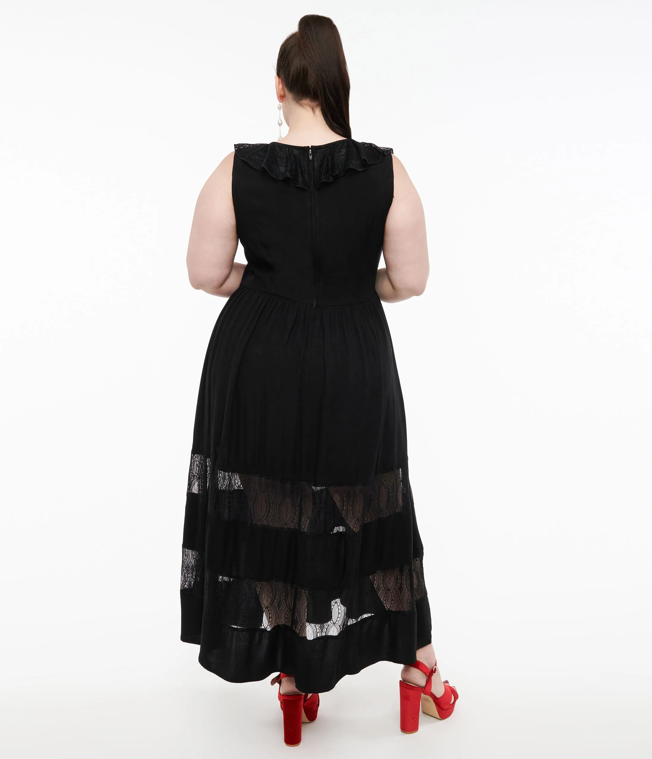 Hell Bunny 1970s Black Lace Maxi Dress