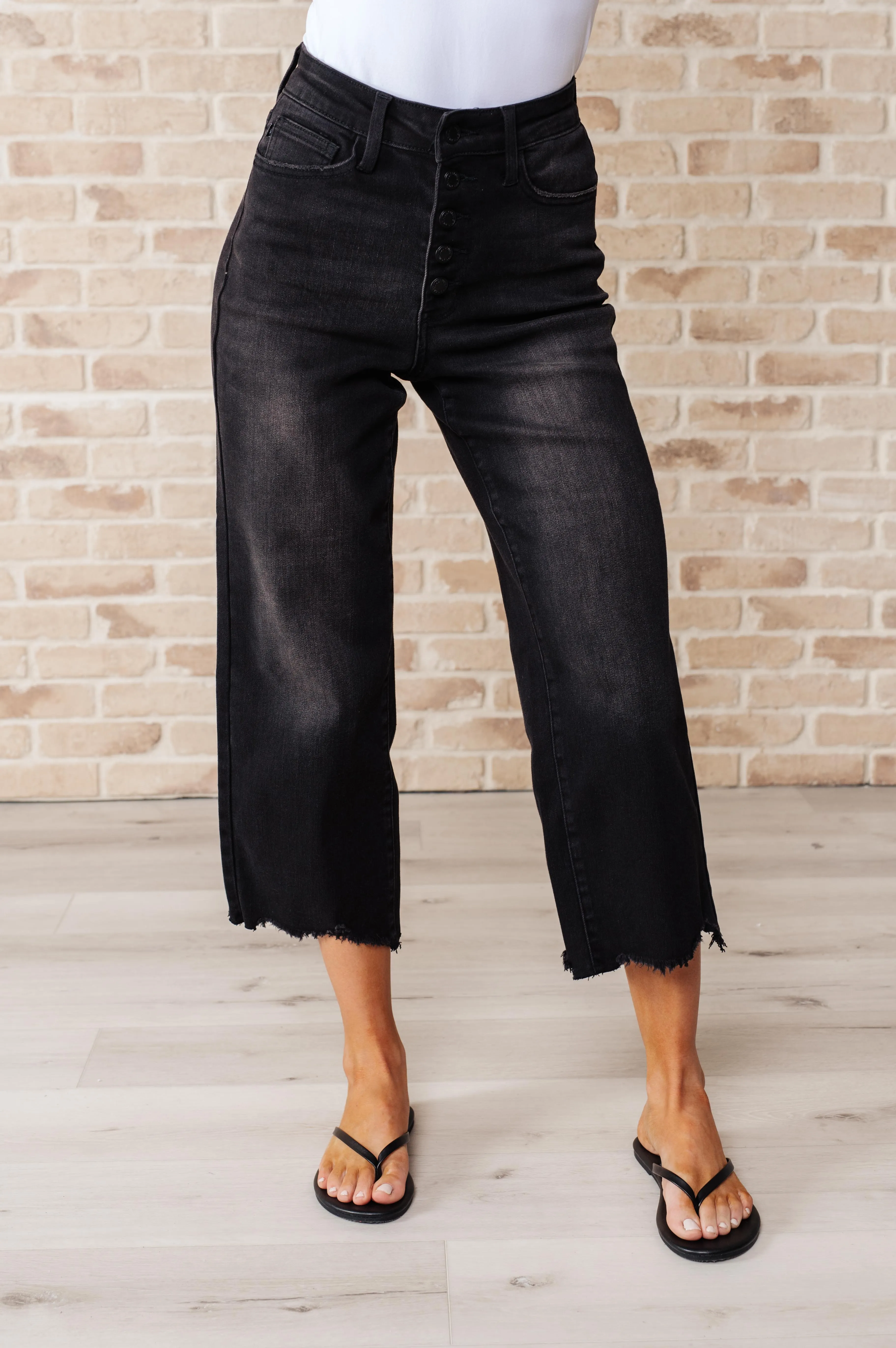 High Rise Button Fly Wide Leg Crop Jeans by Judy  Blue