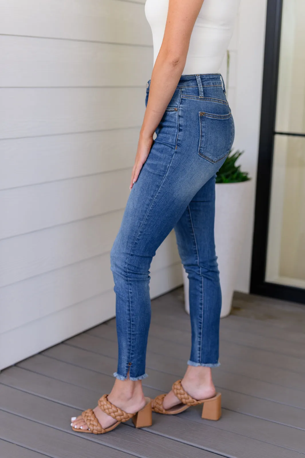 High Rise Control Top Side Slit Skinny Jeans