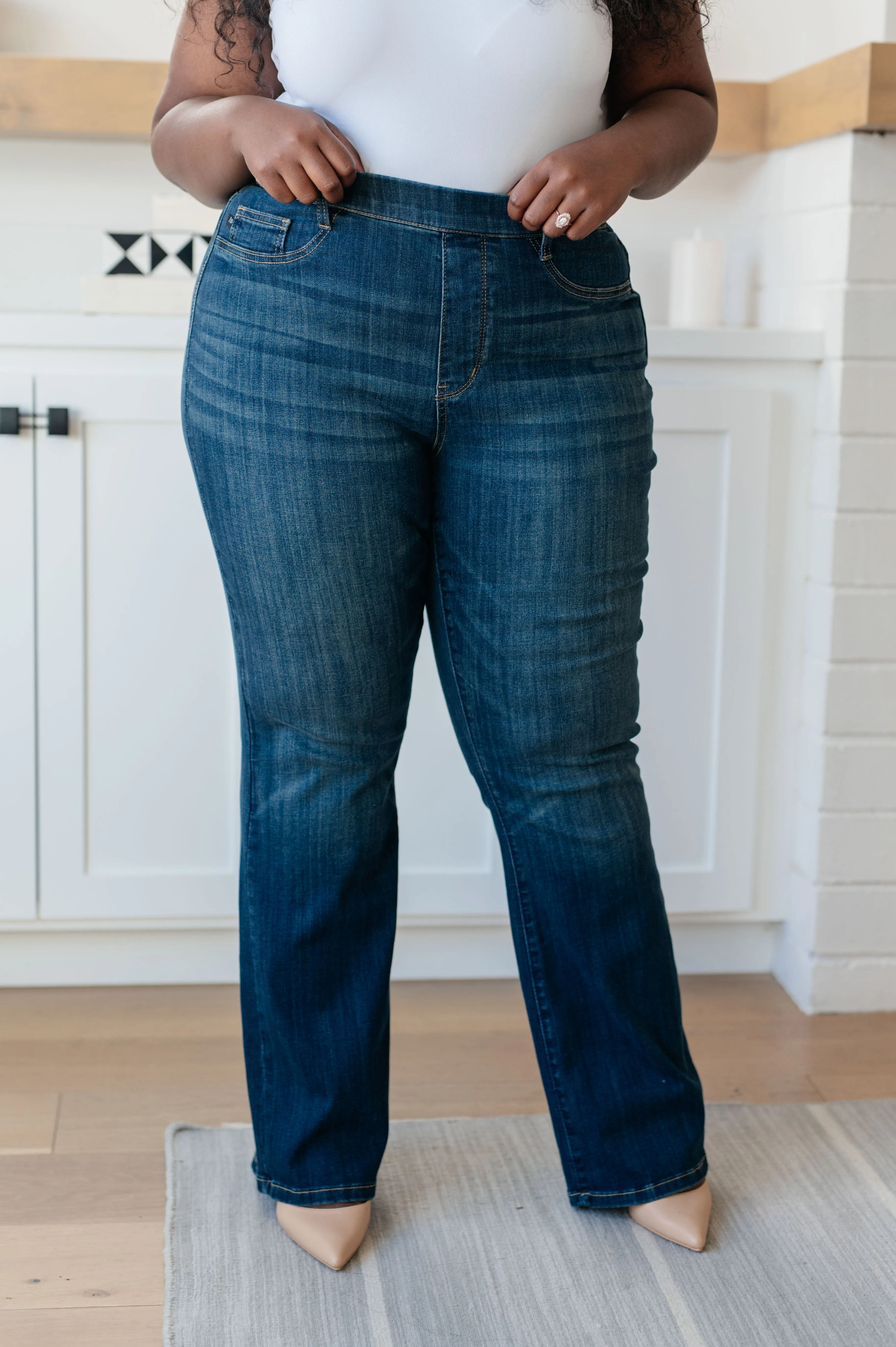 High Rise Pull On Slim Bootcut Jeans by Ricki