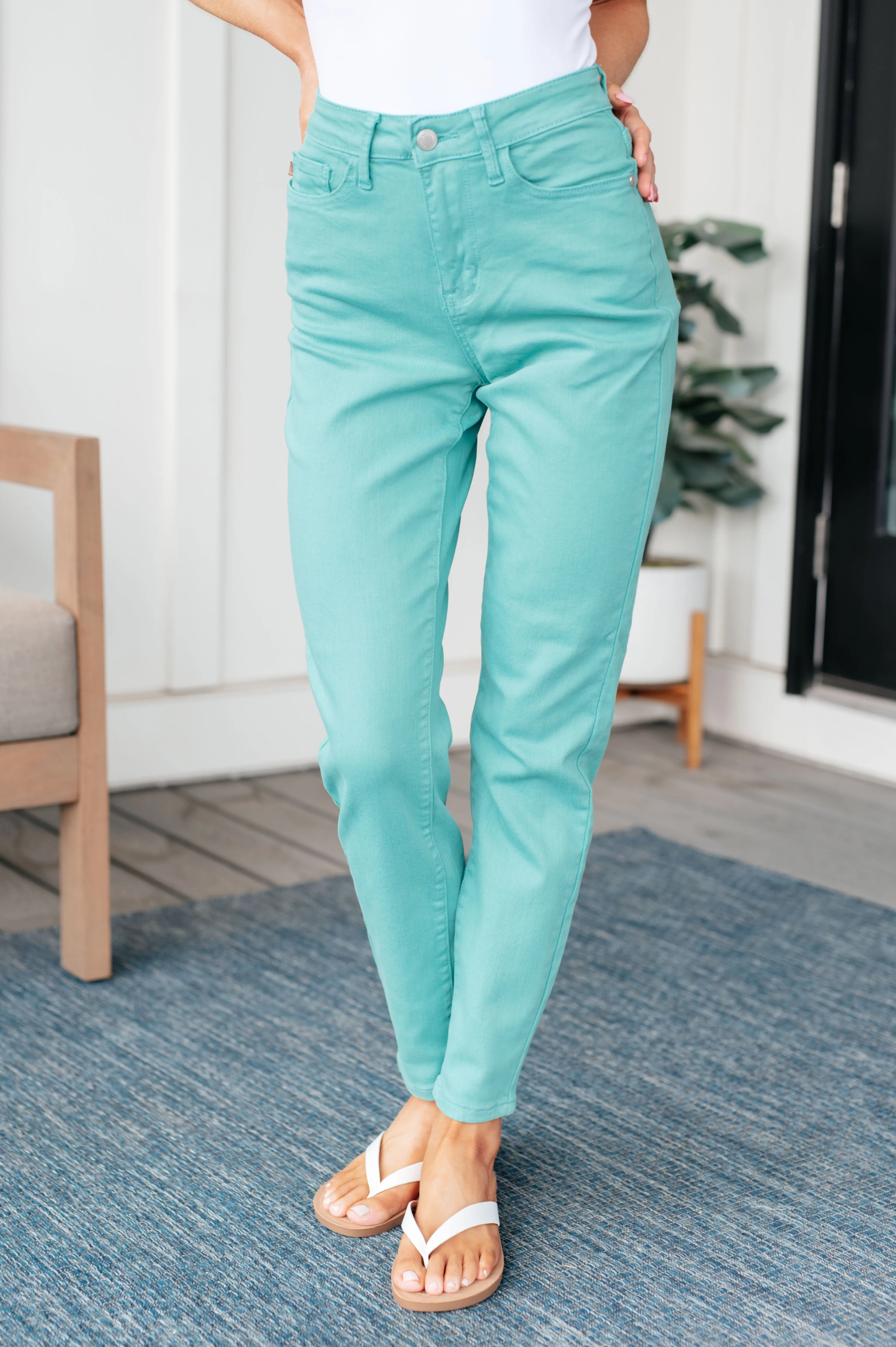 High Rise Slim Aquamarine Jeans