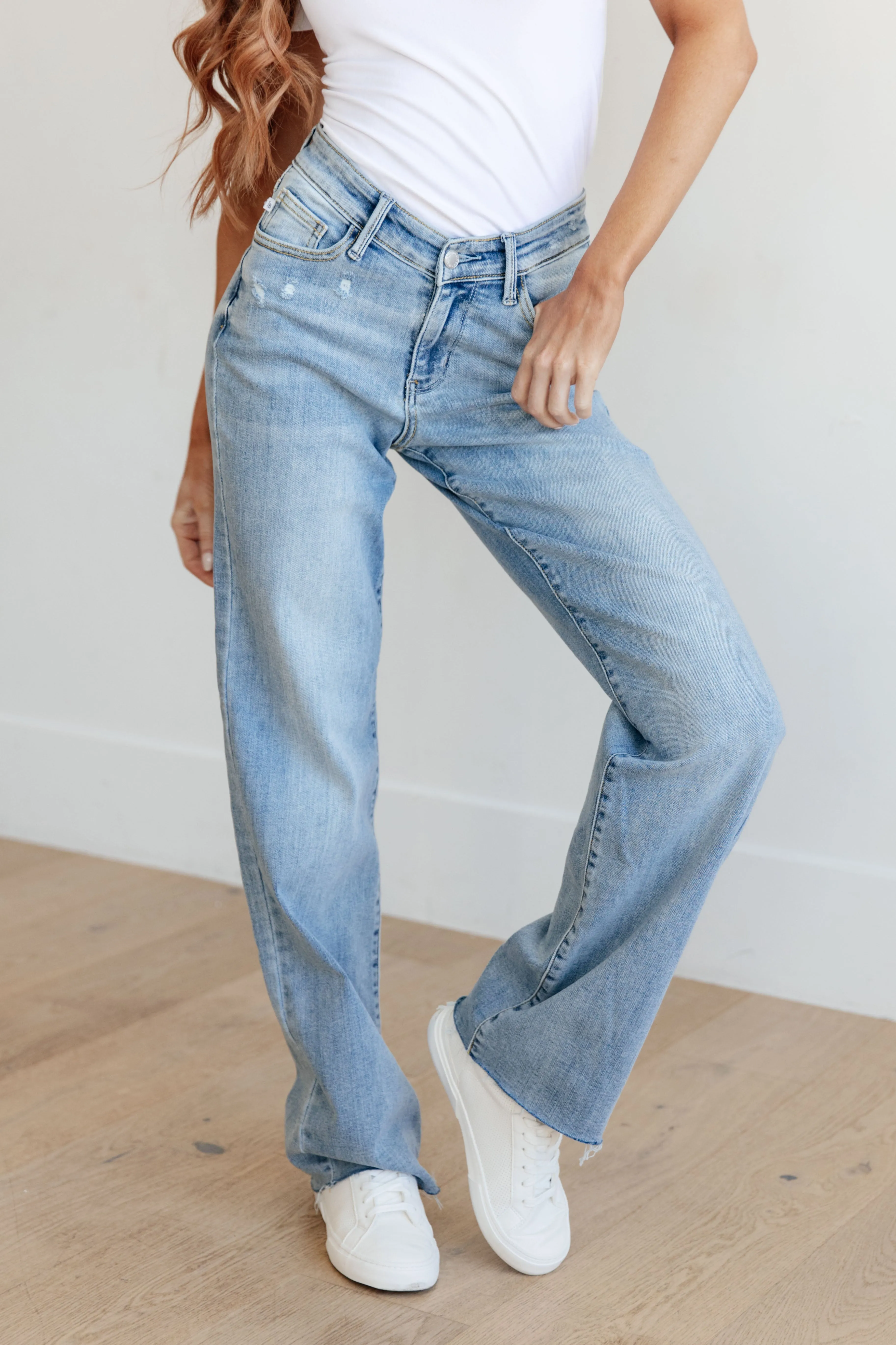 High Rise V Front Straight Jeans