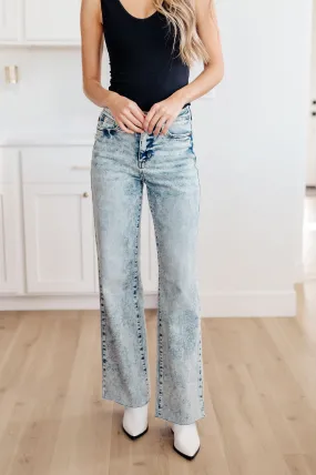 High Waist Raw Hem Wide Leg Jeans