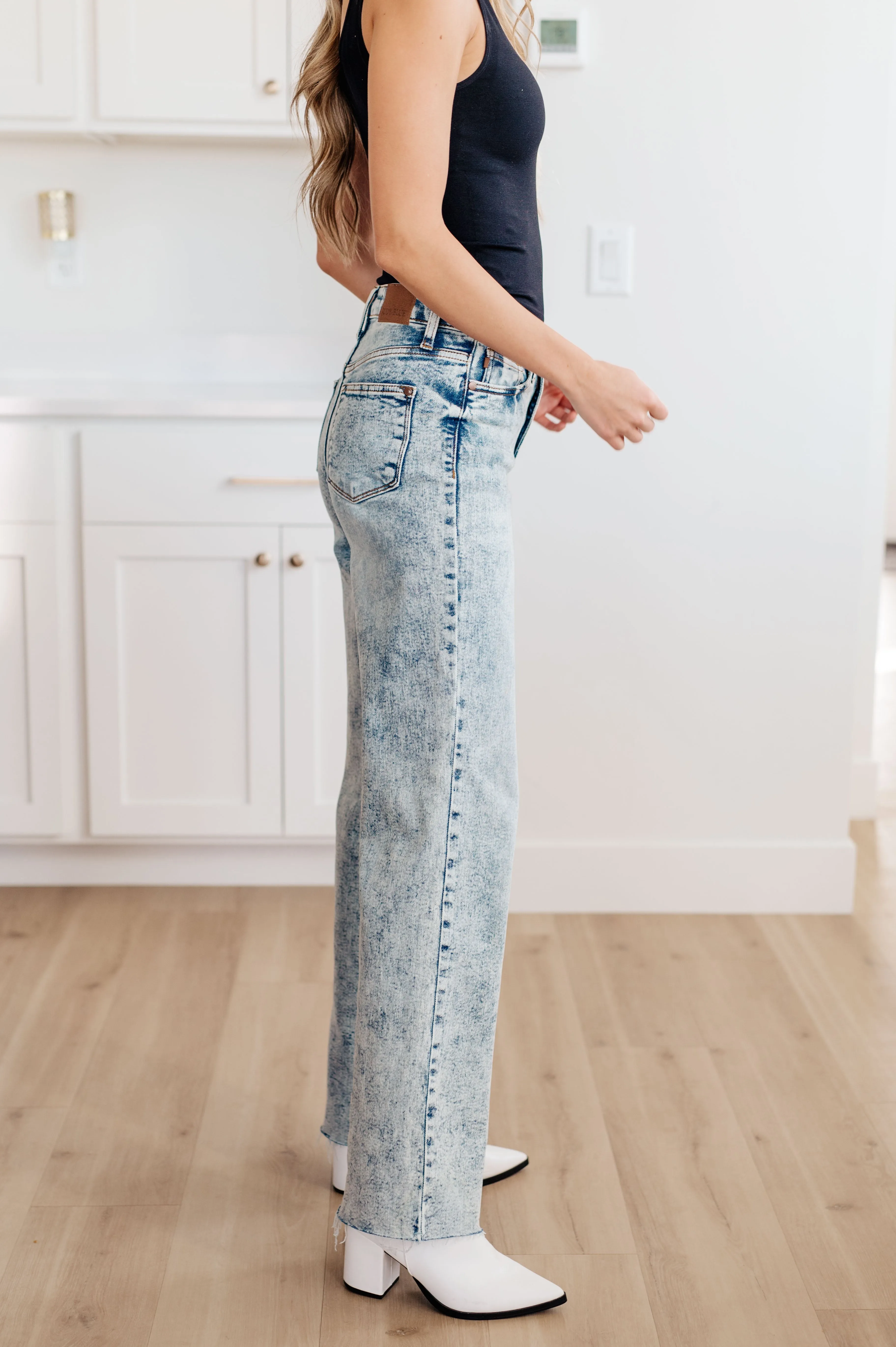 High Waist Raw Hem Wide Leg Jeans