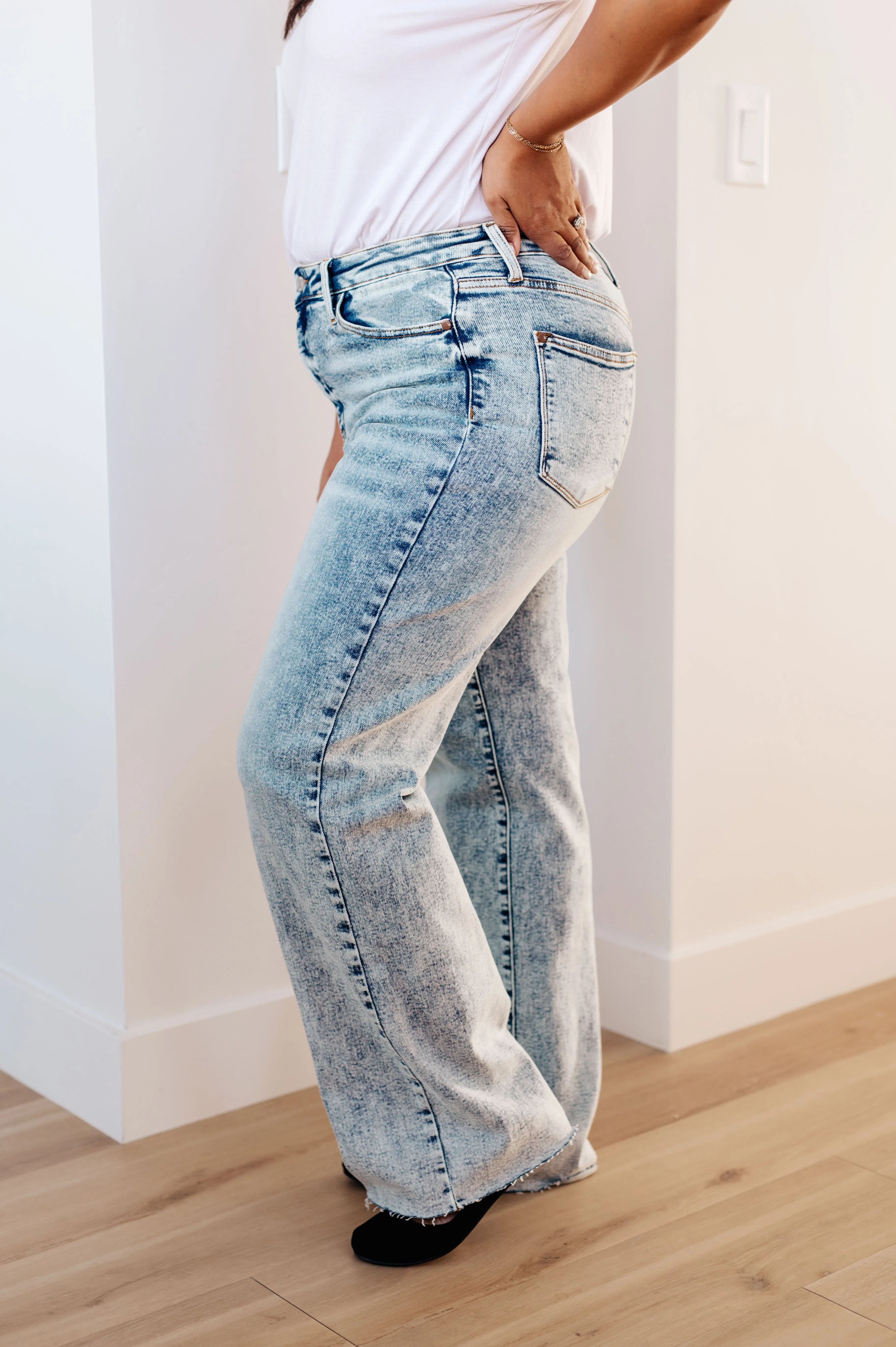 High Waist Raw Hem Wide Leg Jeans