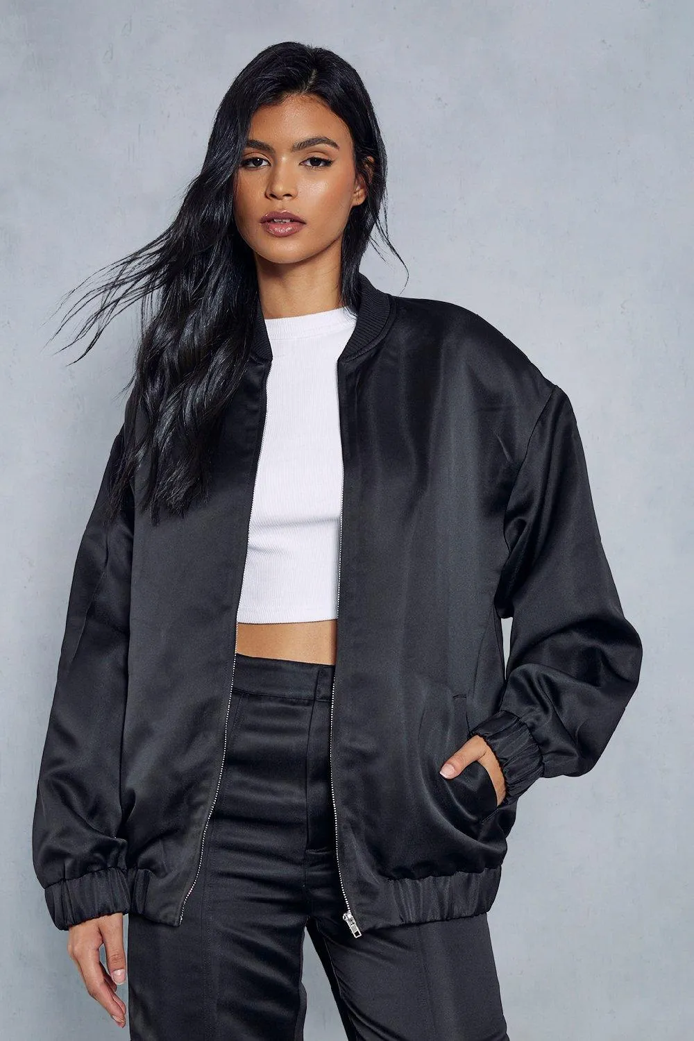 Faux Leather Crop Bomber Jacket