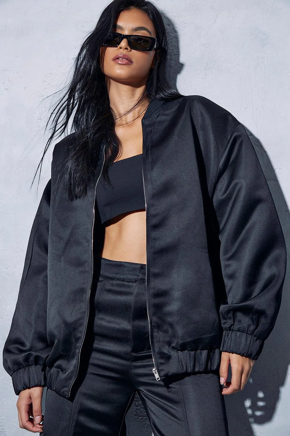 Faux Leather Crop Bomber Jacket