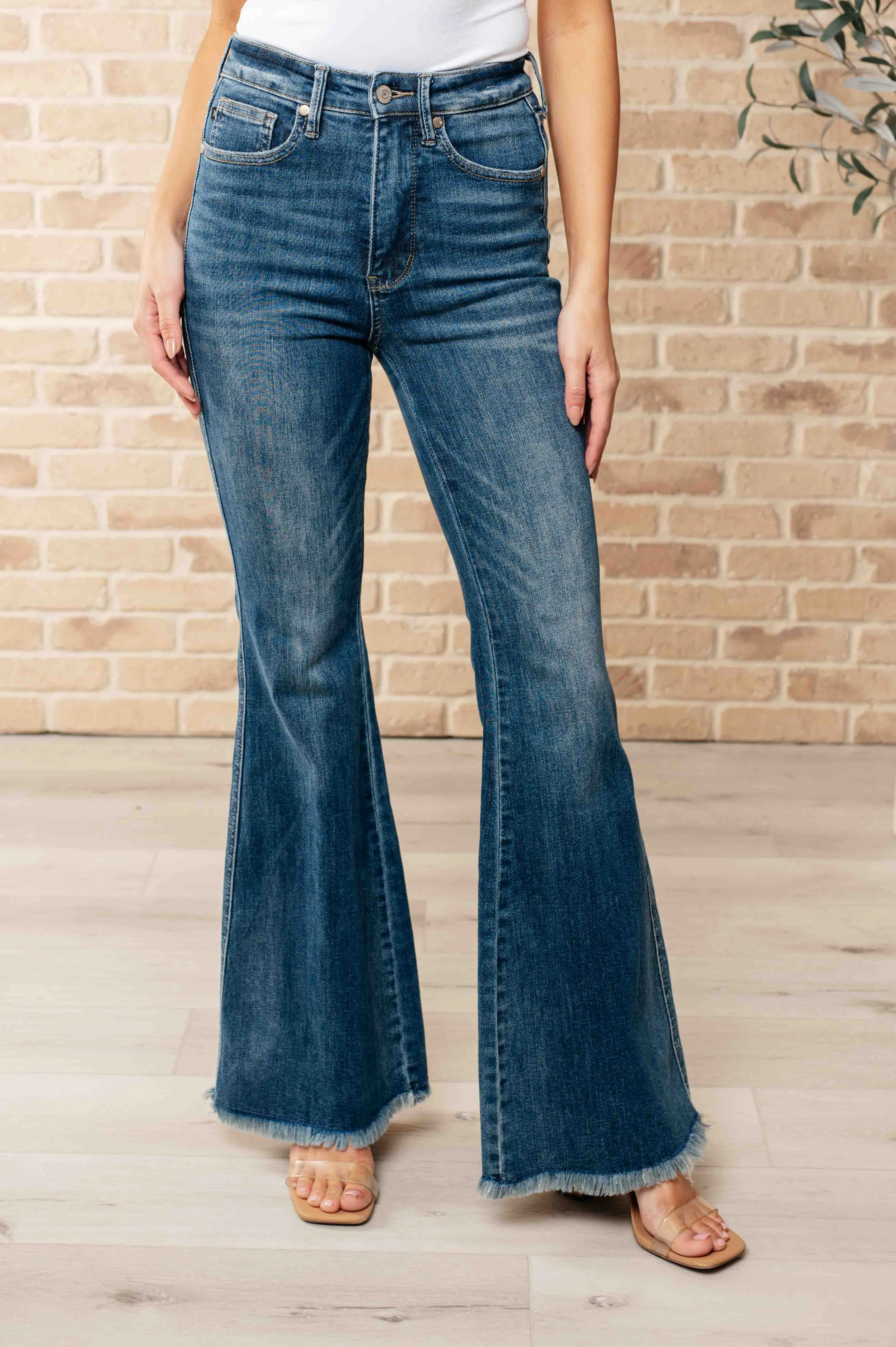 Miley Frayed Hem Flare Judy Blue Jeans with High Waist Support