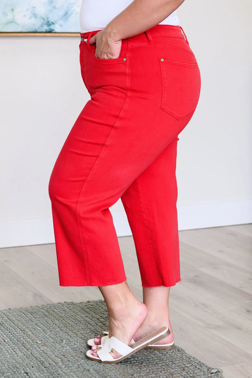 Red Wide Leg Crop Jeans with Control Top by Judy Blue Lisa