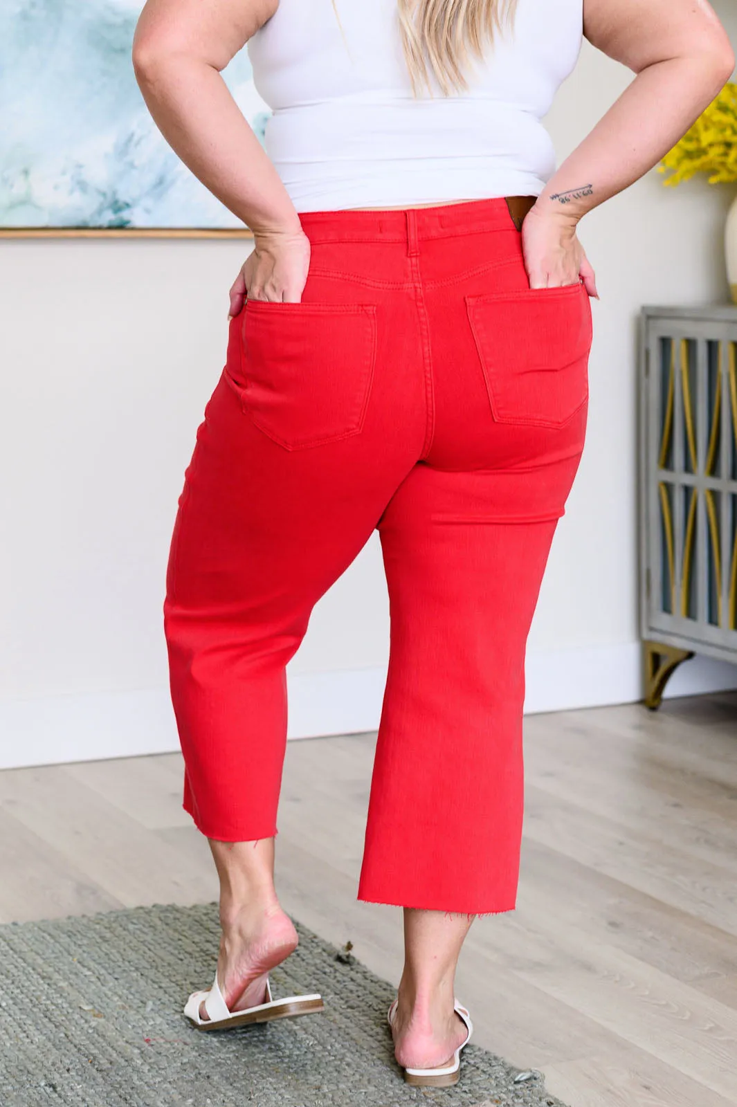 Red Wide Leg Crop Jeans with Control Top by Judy Blue Lisa